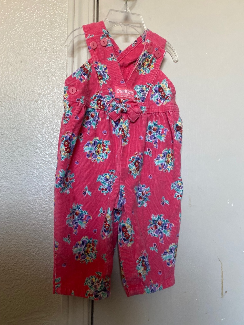Vintage Oshkosh Overalls pink floral corduroy USA 6-9m